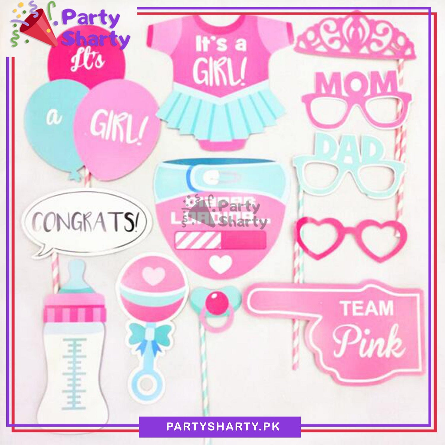 It's a Girl Theme Photo Booth Props For Welcome Baby or Baby Shower Party Celebration and Decoration