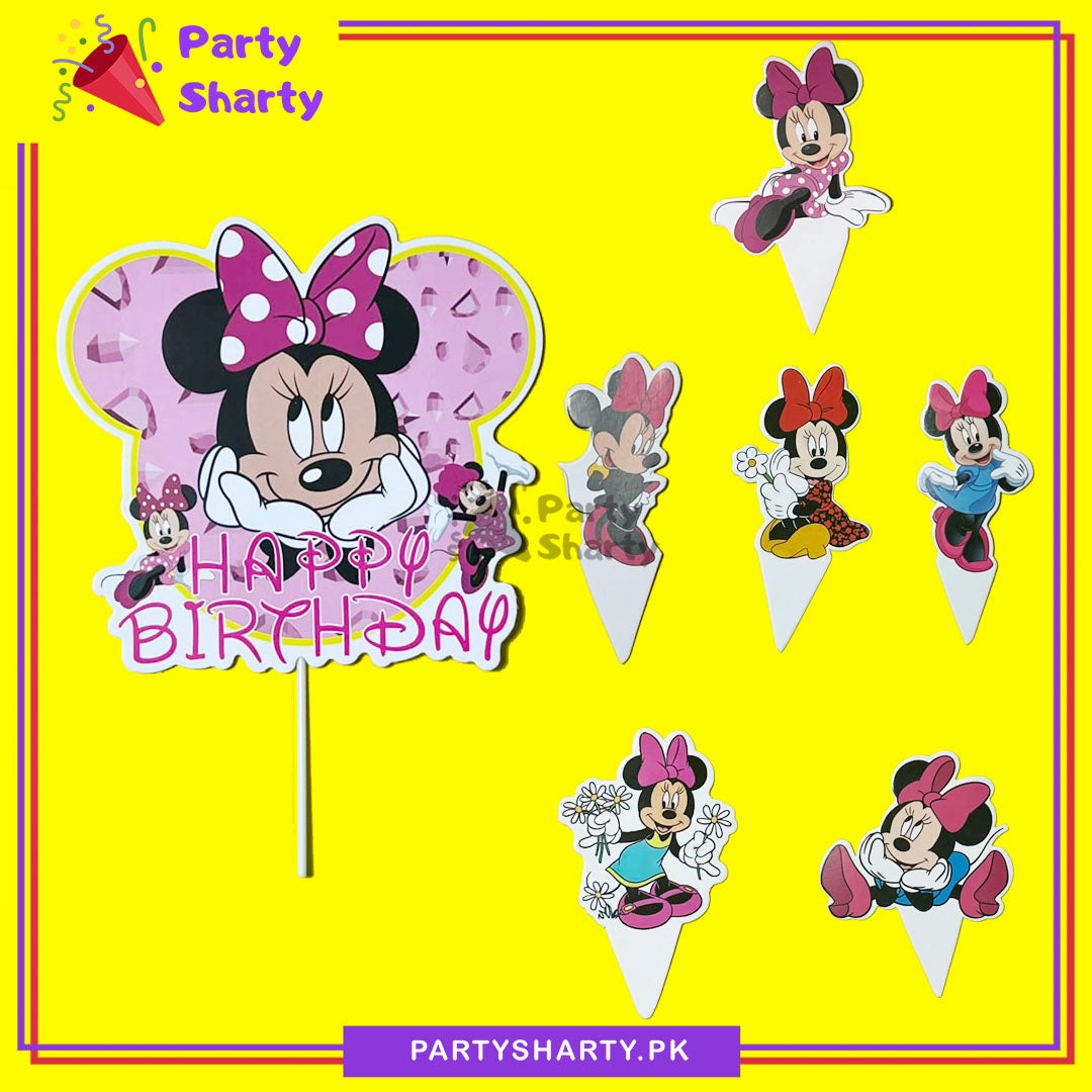 25pcs Minnie Mouse Theme birthday Cake & Cupcake Toppers Set For Cake Decoration