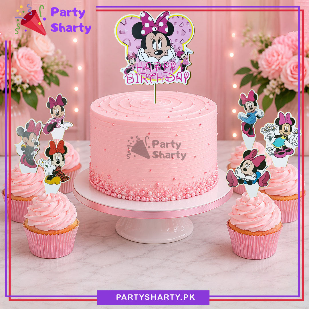 25pcs Minnie Mouse Theme birthday Cake & Cupcake Toppers Set For Cake Decoration