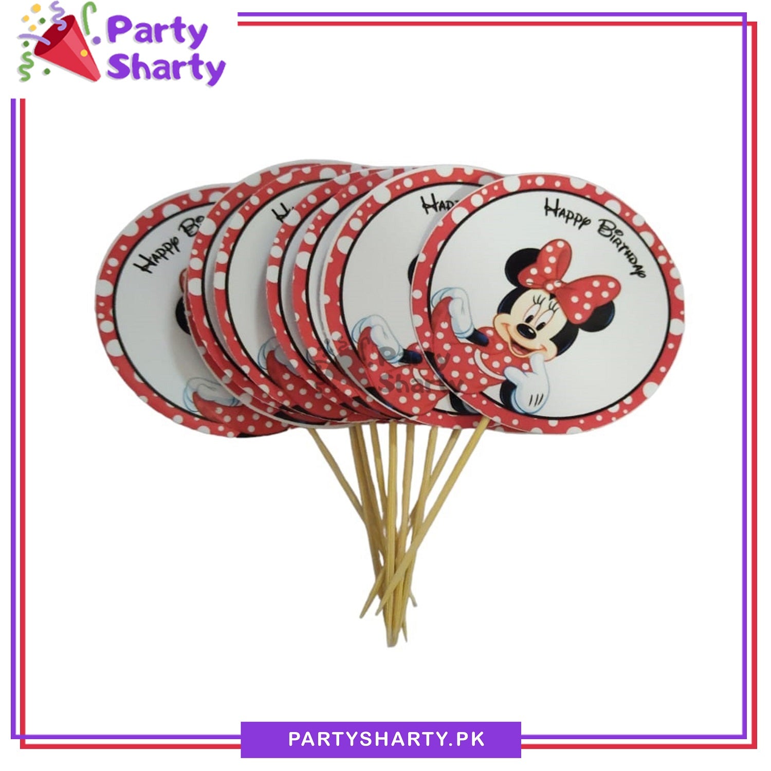 Black & Red Minnie Mouse Theme Cup Cake Topper For Birthday Theme Party and Decoration