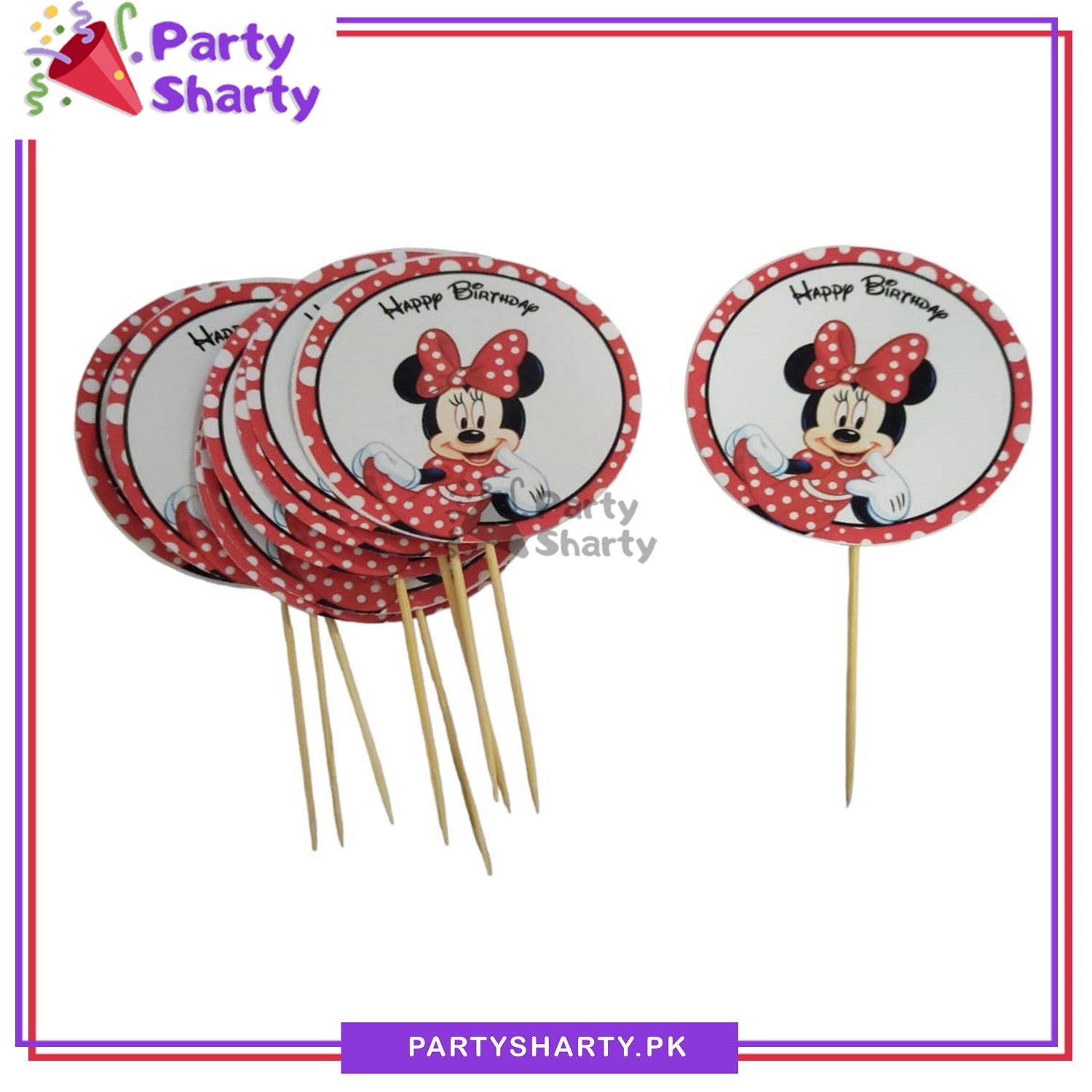 Black & Red Minnie Mouse Theme Cup Cake Topper For Birthday Theme Party and Decoration