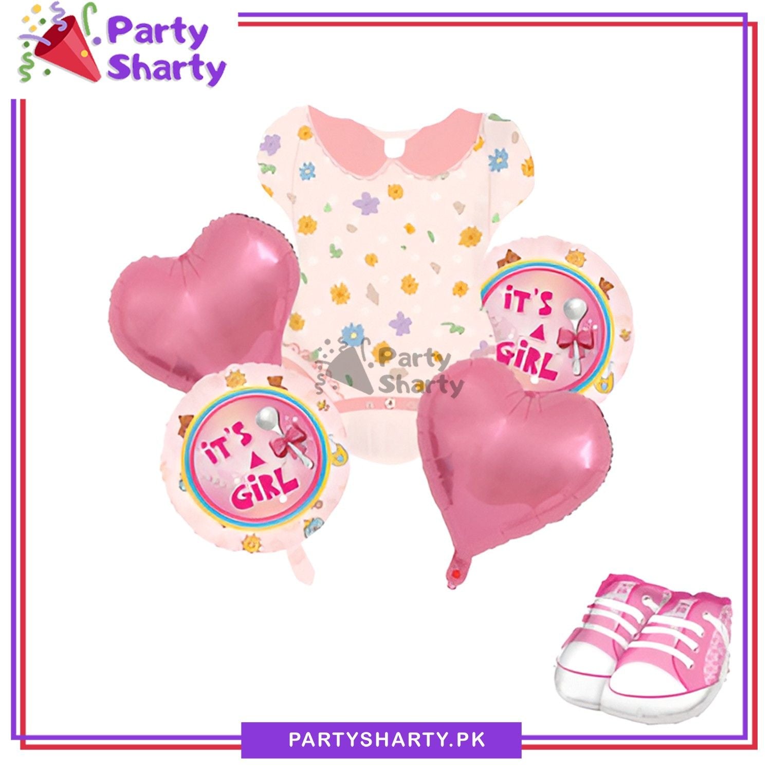 6pcs/Set Baby Girl Stylish Romper Shaped Foil Balloon Set For Baby Shower, Welcome Baby Decoration & Celebrations