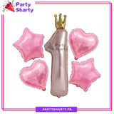5pcs/Set Rose Pink Number 1 with Crown Foil Balloon Set for First Birthday Celebration & Decoration