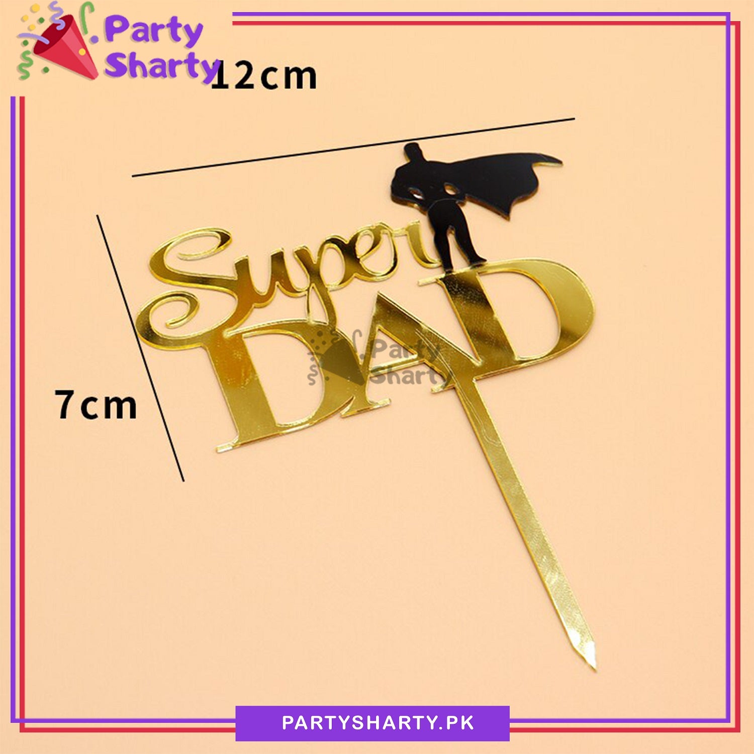 Golden Super Dad Acrylic Cake Topper For Fathers Day or Birthday Party Celebration and Decoration