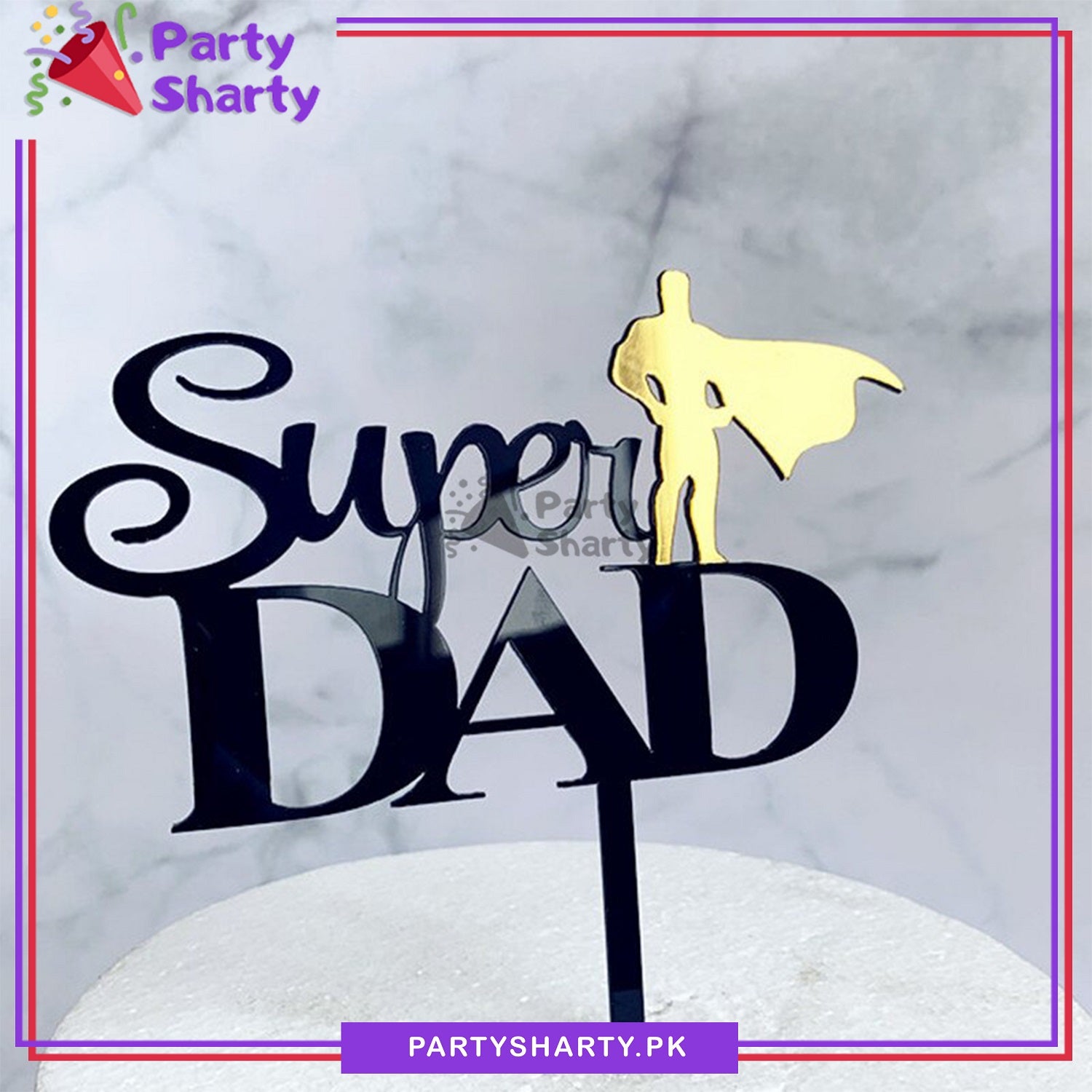 Black Super Dad Acrylic Cake Topper For Fathers Day or Birthday Party Celebration and Decoration