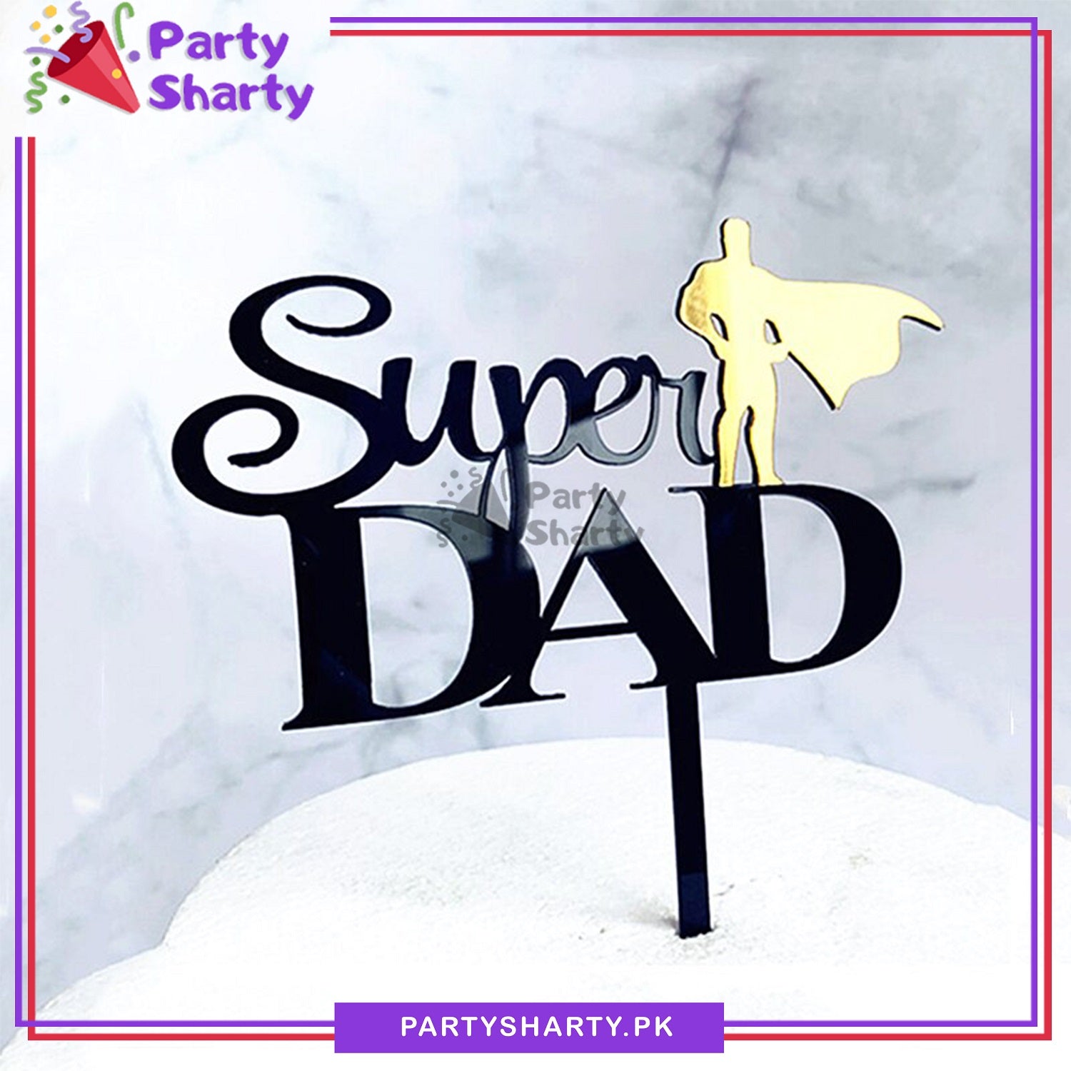 Black Super Dad Acrylic Cake Topper For Fathers Day or Birthday Party Celebration and Decoration