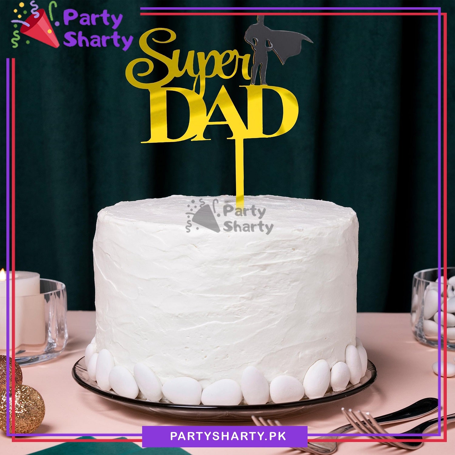 Golden Super Dad Acrylic Cake Topper For Fathers Day or Birthday Party Celebration and Decoration