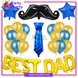 Best Dad Golden with Blue Theme Set For Father's Day and Dad Birthday Decoration and Celebration