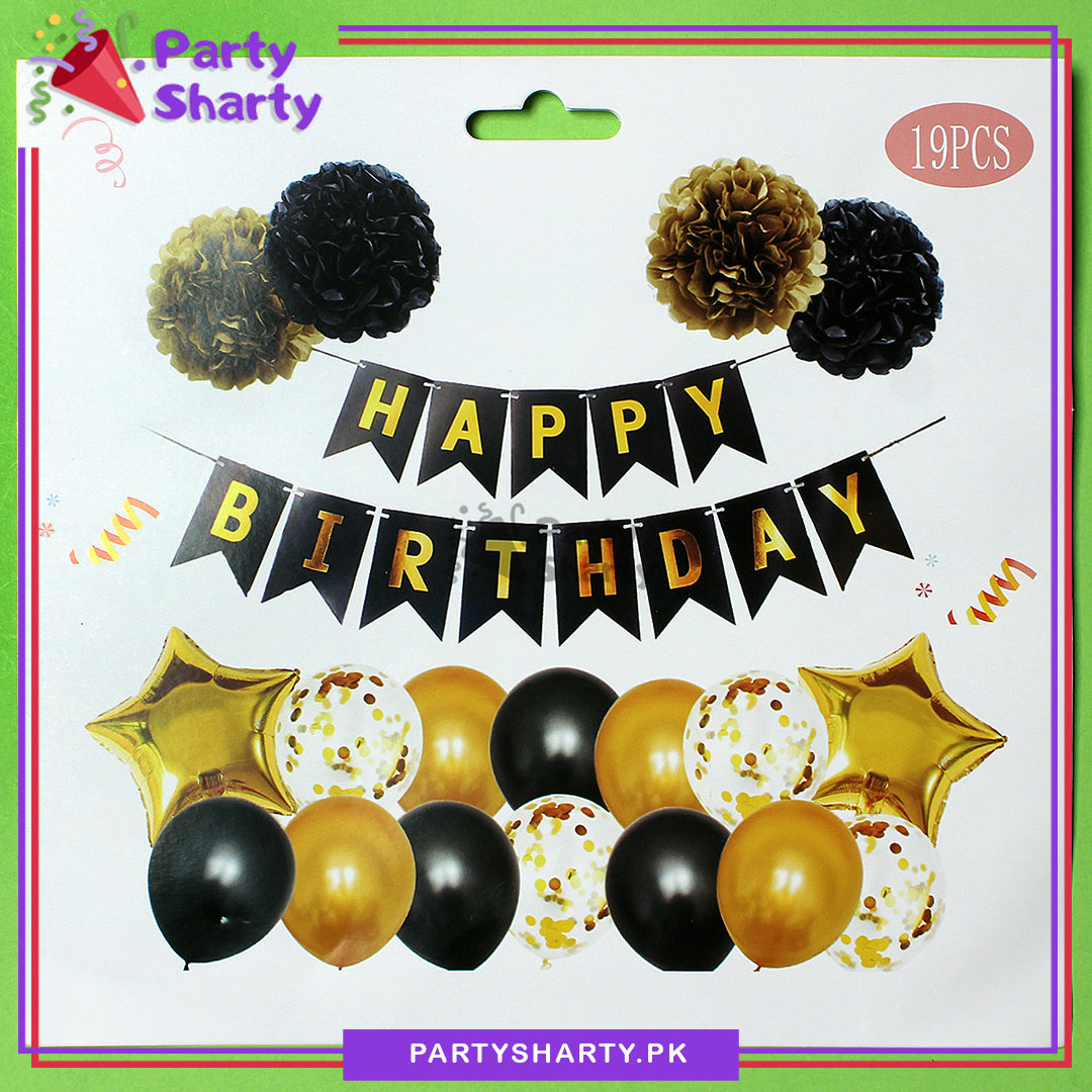 Happy Birthday Black & Golden Theme For Birthday Decoration and Celebrations