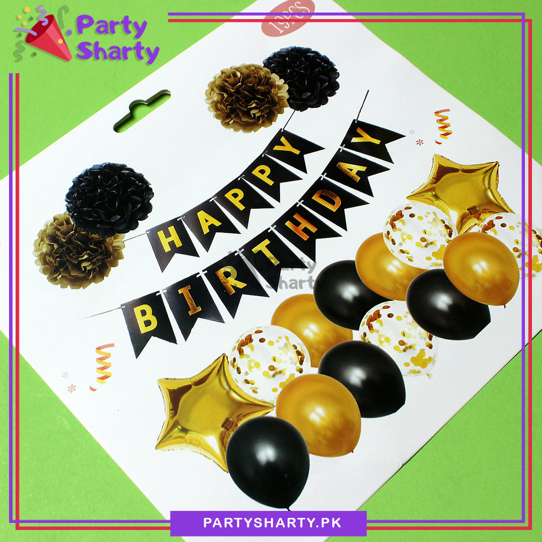 Happy Birthday Black & Golden Theme For Birthday Decoration and Celebrations