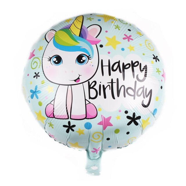 Happy Birthday Printed Cute Unicorn Light Blue Round Foil Balloon For Unicorn Theme Decoration and Celebration