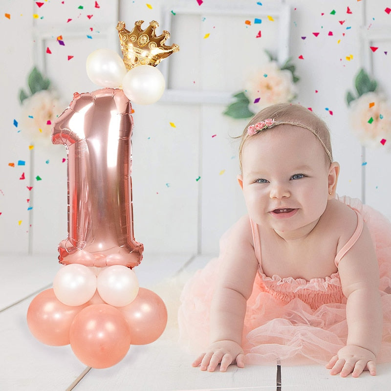 Number 1 Foil Balloon Set - Rose Gold For First Birthday Decoration and Celebration
