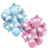 14 Pcs Confetti Decorative Party Balloons Set (Star, Heart Shaped & Confetti Filled Latex Party Balloons Set) For Birthday and Event