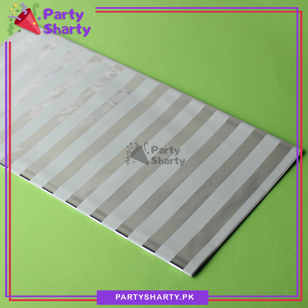 Stripes Design Metallic Color Plastic Table Cover (137 x 183 cm) For Birthday, Wedding, Engagement, Bridal Shower Party Decoration