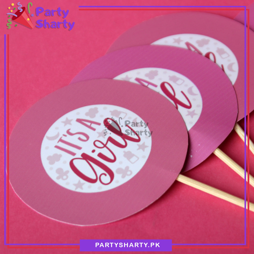 It's A Girl Cup Cake Toppers For Welcome Baby / Gender Reveal / Baby Shower Theme Decoration and Celebration