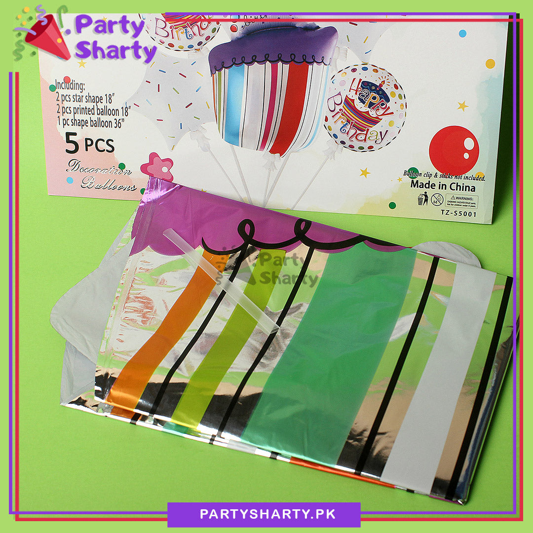 Happy Birthday Cake Shaped Foil Balloon Set - 5 Pieces