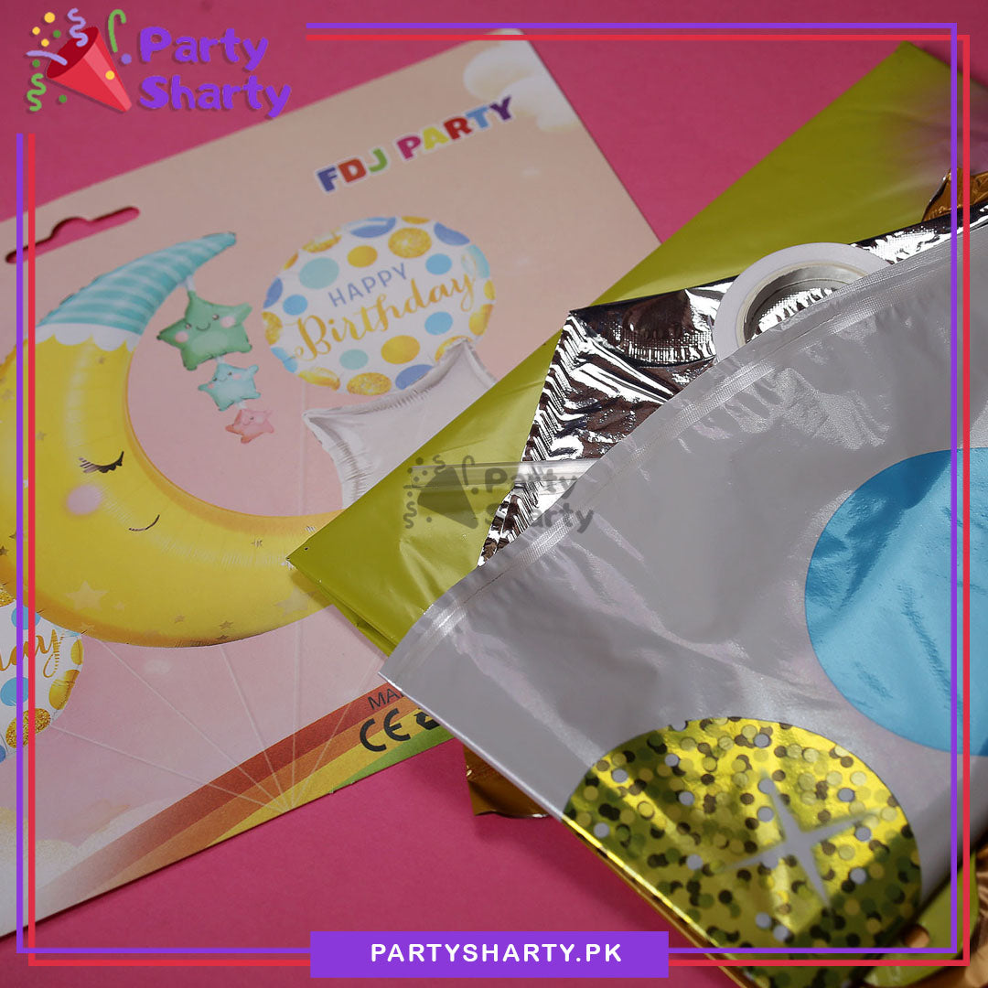 D-1 Cute Sleeping Moon Shaped with Star Foil Balloon Set - 5 Pieces For Birthday Party Decoration