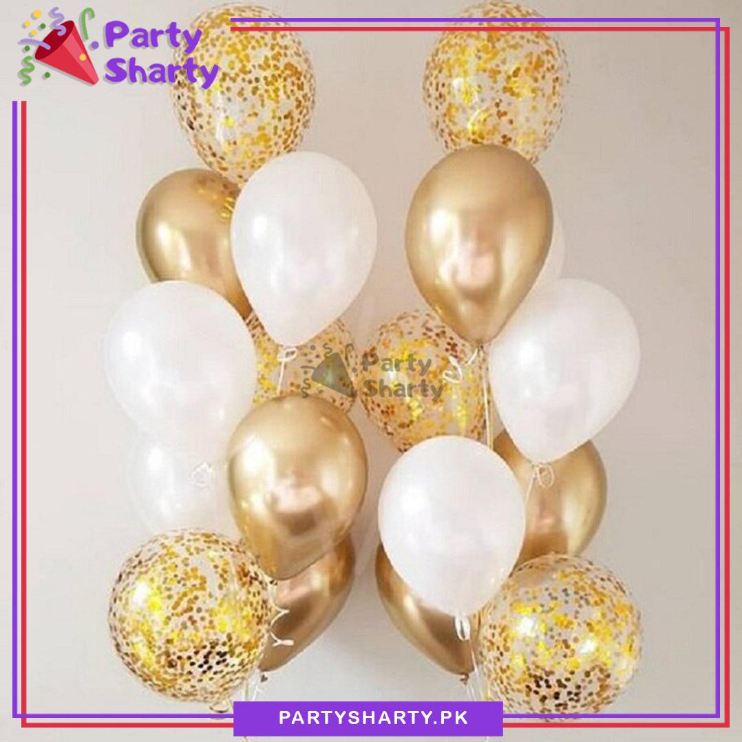 White & Golden Balloons Set of 18 For Party Decoration and Celebration