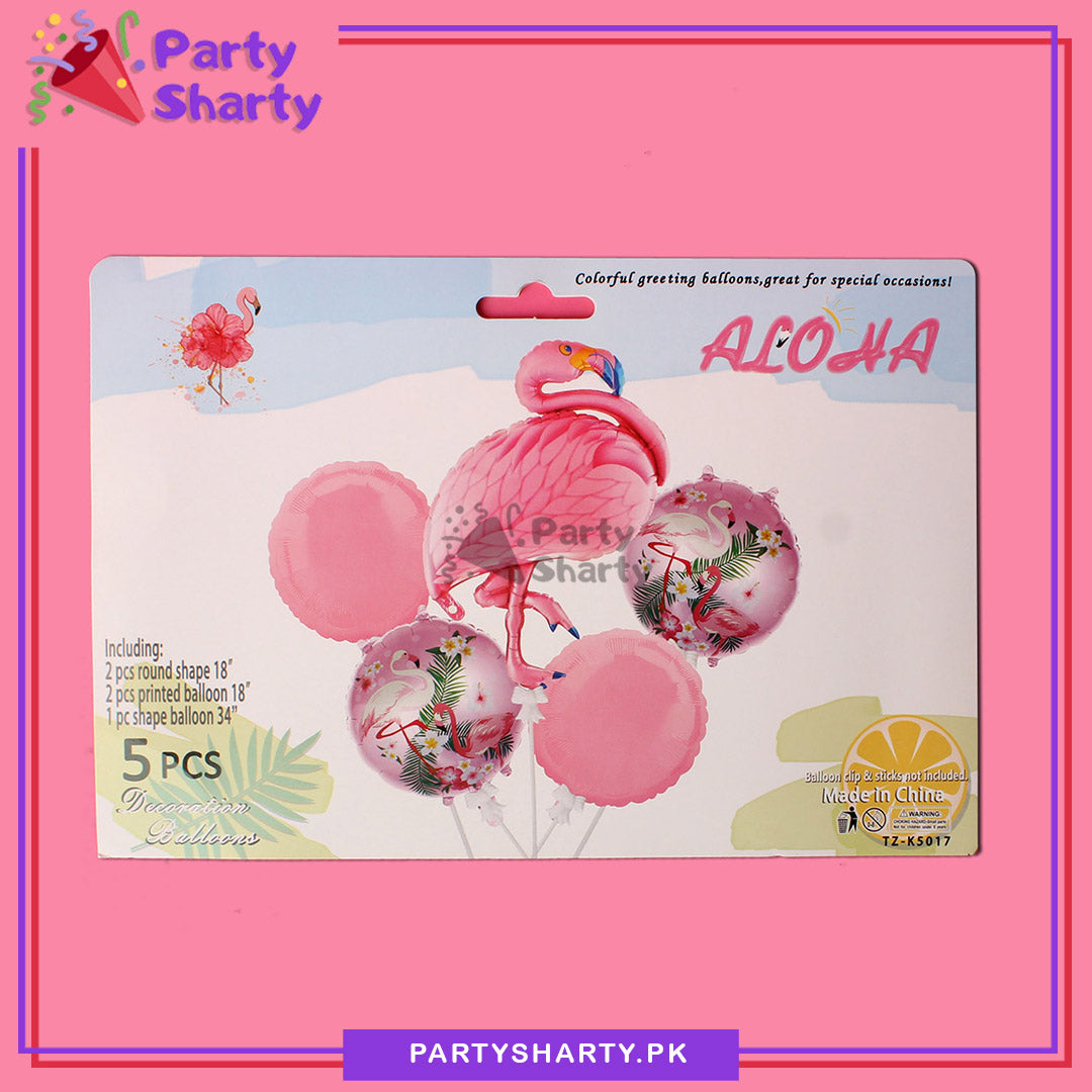Pink Flamingo Cartoon Foil Balloon Set - 5 Pieces For Flamingo Theme Birthday Party and Celebrations