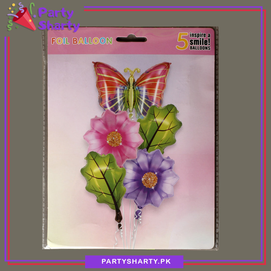 Butterfly with Flowers and Leaves Foil Balloon for Birthday, Bridal Shower & Baby Shower Party Event Decoration