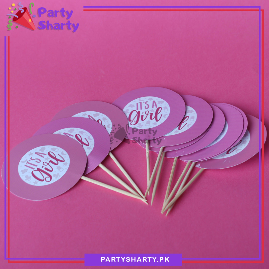 It's A Girl Cup Cake Toppers For Welcome Baby / Gender Reveal / Baby Shower Theme Decoration and Celebration