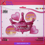 Prince / Princess Crown Shaped Foil Balloon Set - 5 Pieces For Birthday Party Decoration and Celebration