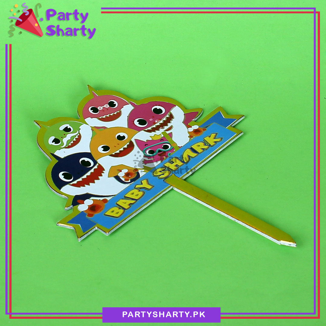 Baby Shark Theme Card Board Material Cake Topper For Birthday Party Celebration and Decoration