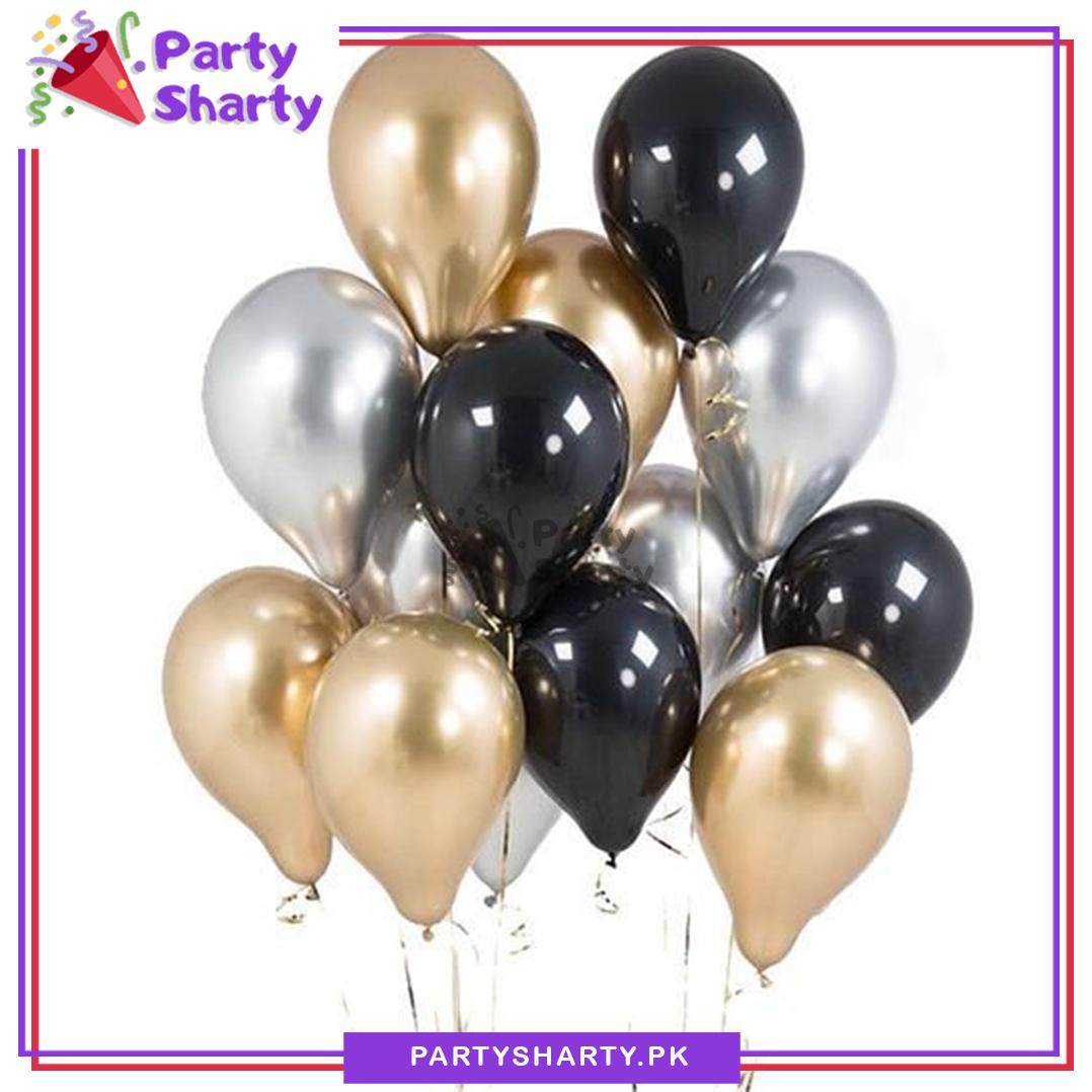 Silver, Black & Golden Metallic Balloons Set of 13pcs for Party Decoration and Celebration