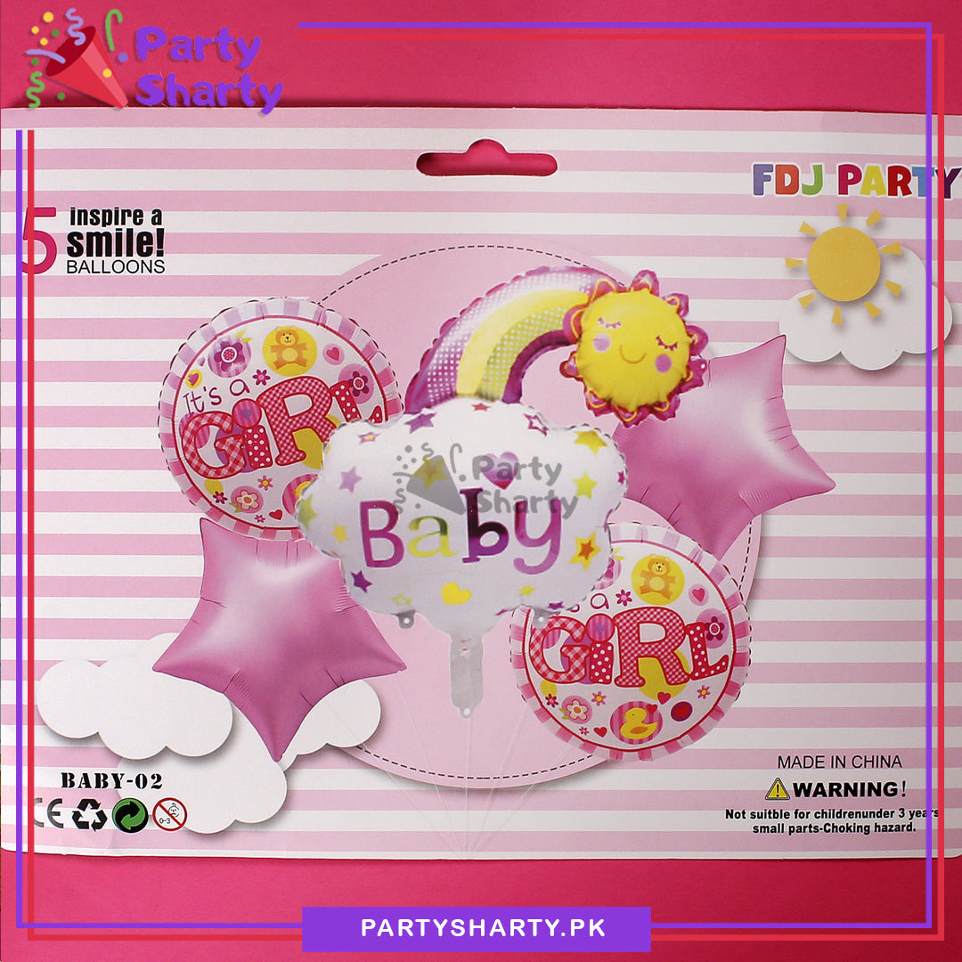 Stylish Boy or Girl Cloud with Rainbow & Sun Shaped Foil Balloon set of 5 For Baby Shower, Welcome Baby, Gender Reveal Decoration