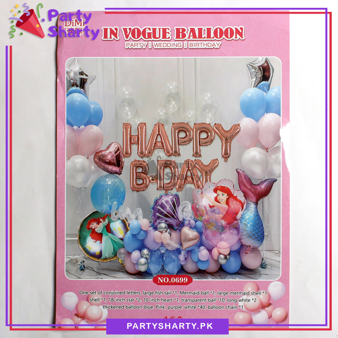 Happy B-Day Mermaid Theme Set for Theme Based Birthday Decoration and Celebration