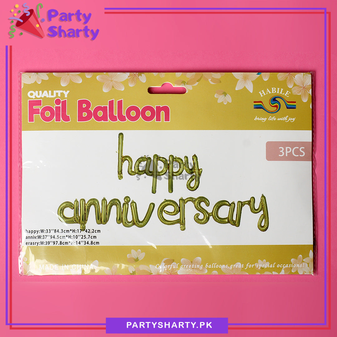 Happy Anniversary Scripted Foil Balloon Banner for Anniversary Celebration and Decoration