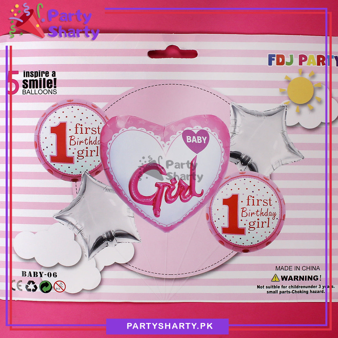 Baby Boy or Girl First Birthday Foil Balloon set of 5 For First Birthday Decoration and Celebrations