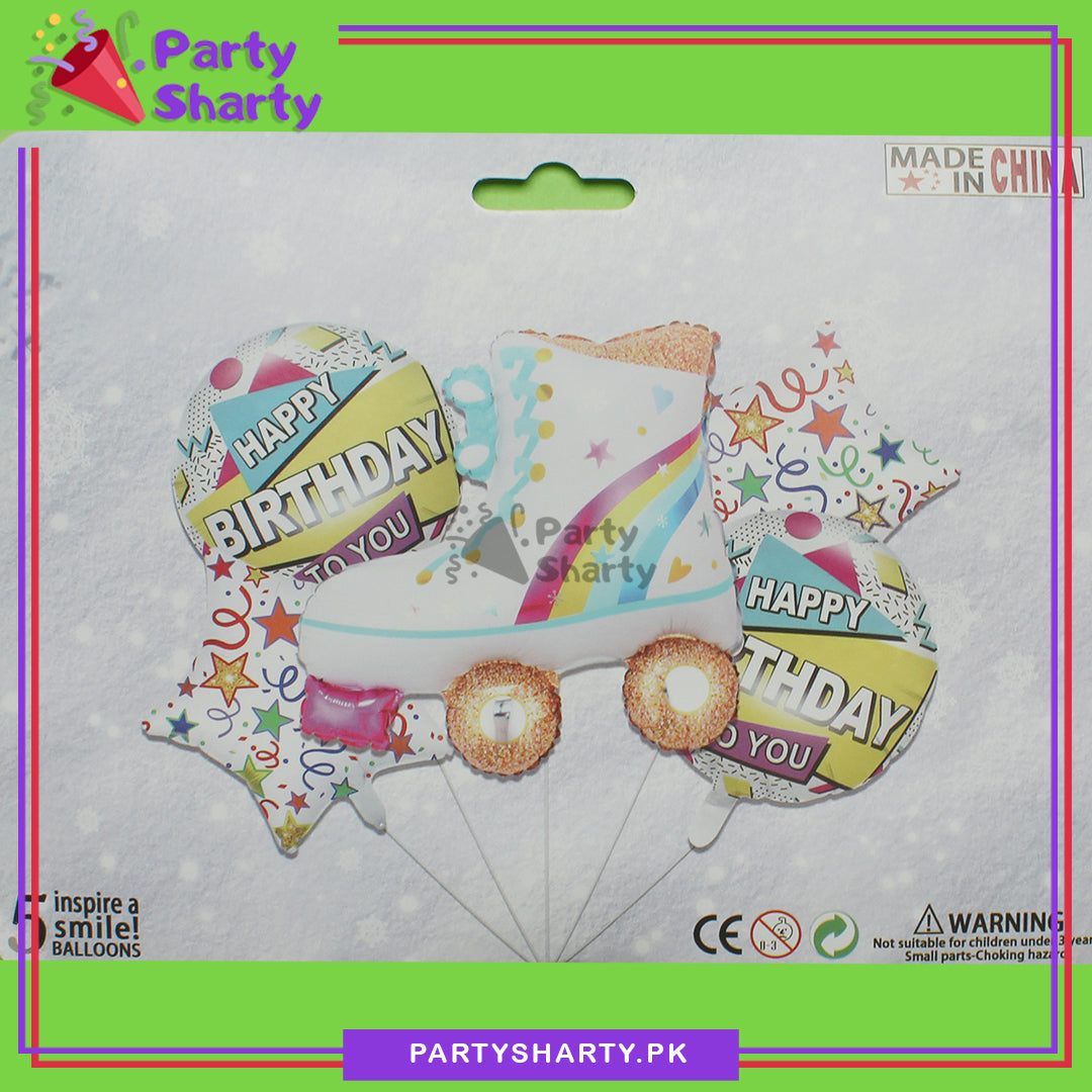 Roller Skate Shaped foil balloon Set of 5 For Birthday Party Decoration and Celebrations