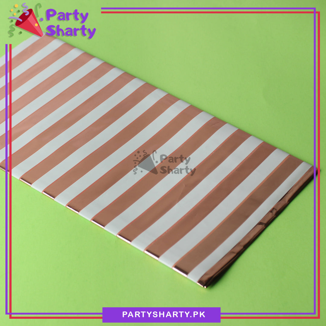 Stripes Design Metallic Color Plastic Table Cover (137 x 183 cm) For Birthday, Wedding, Engagement, Bridal Shower Party Decoration