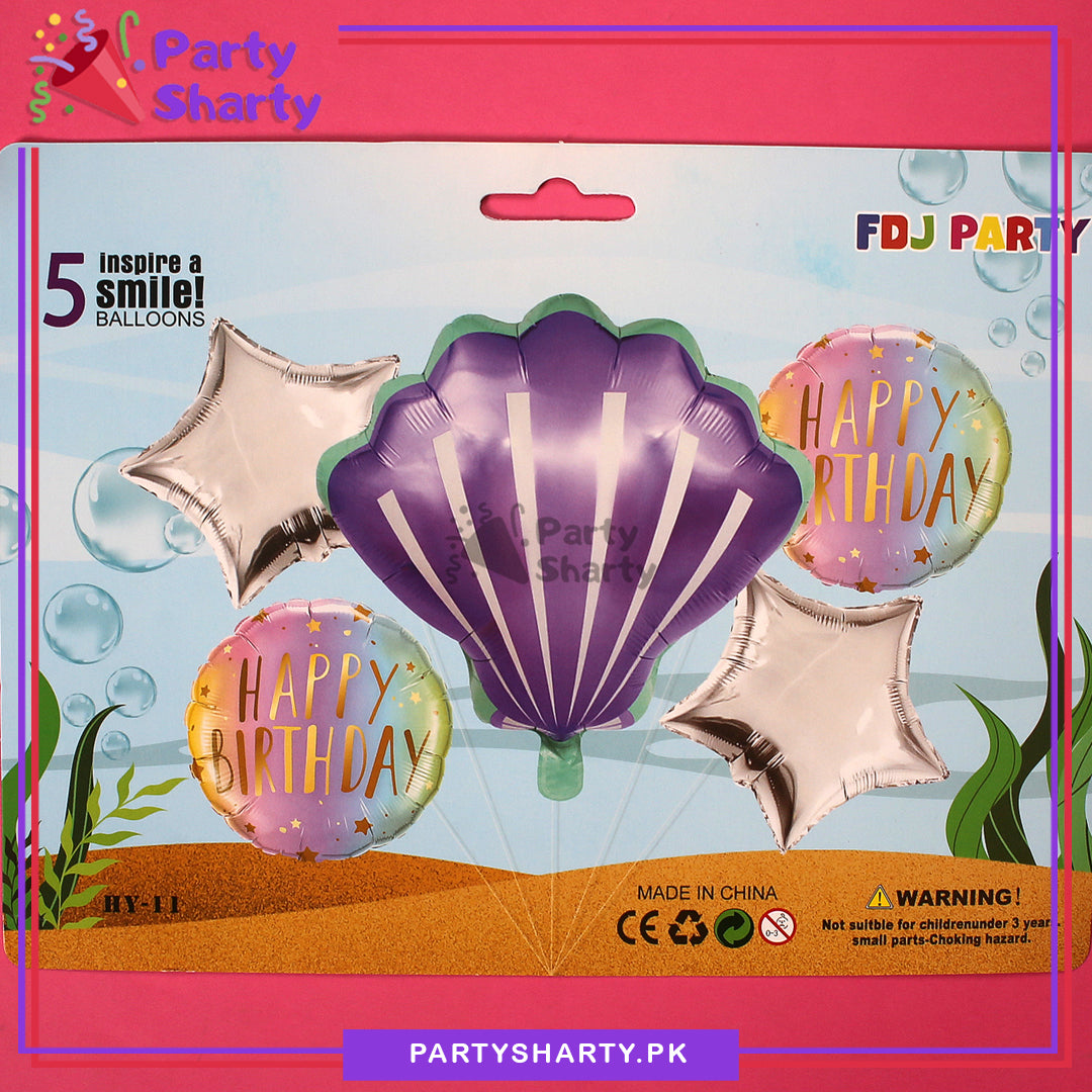 Sea Shell Foil Balloon Set - 5 Pieces For Mermaid & Under the Sea Theme Party and Decoration