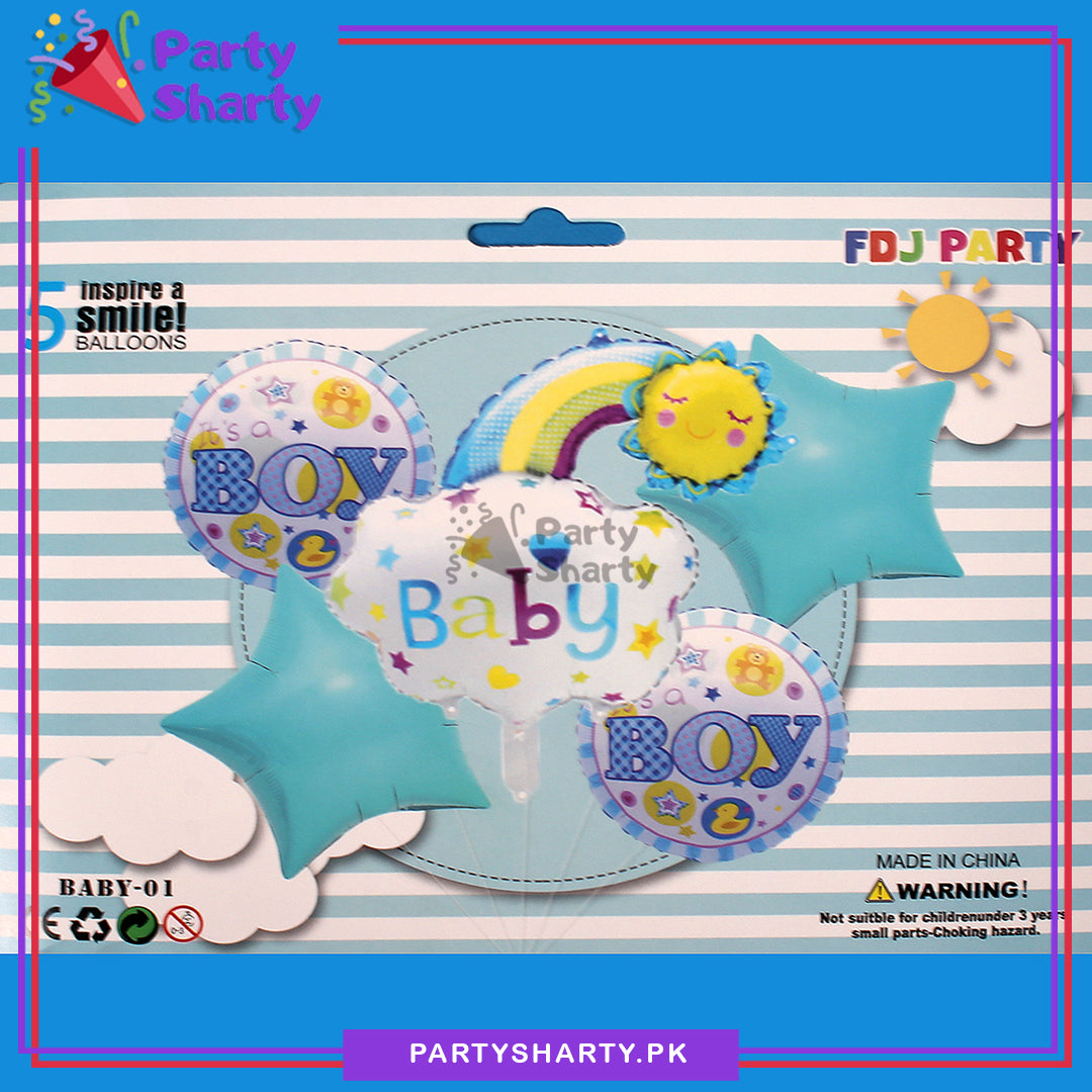 Stylish Boy or Girl Cloud with Rainbow & Sun Shaped Foil Balloon set of 5 For Baby Shower, Welcome Baby, Gender Reveal Decoration