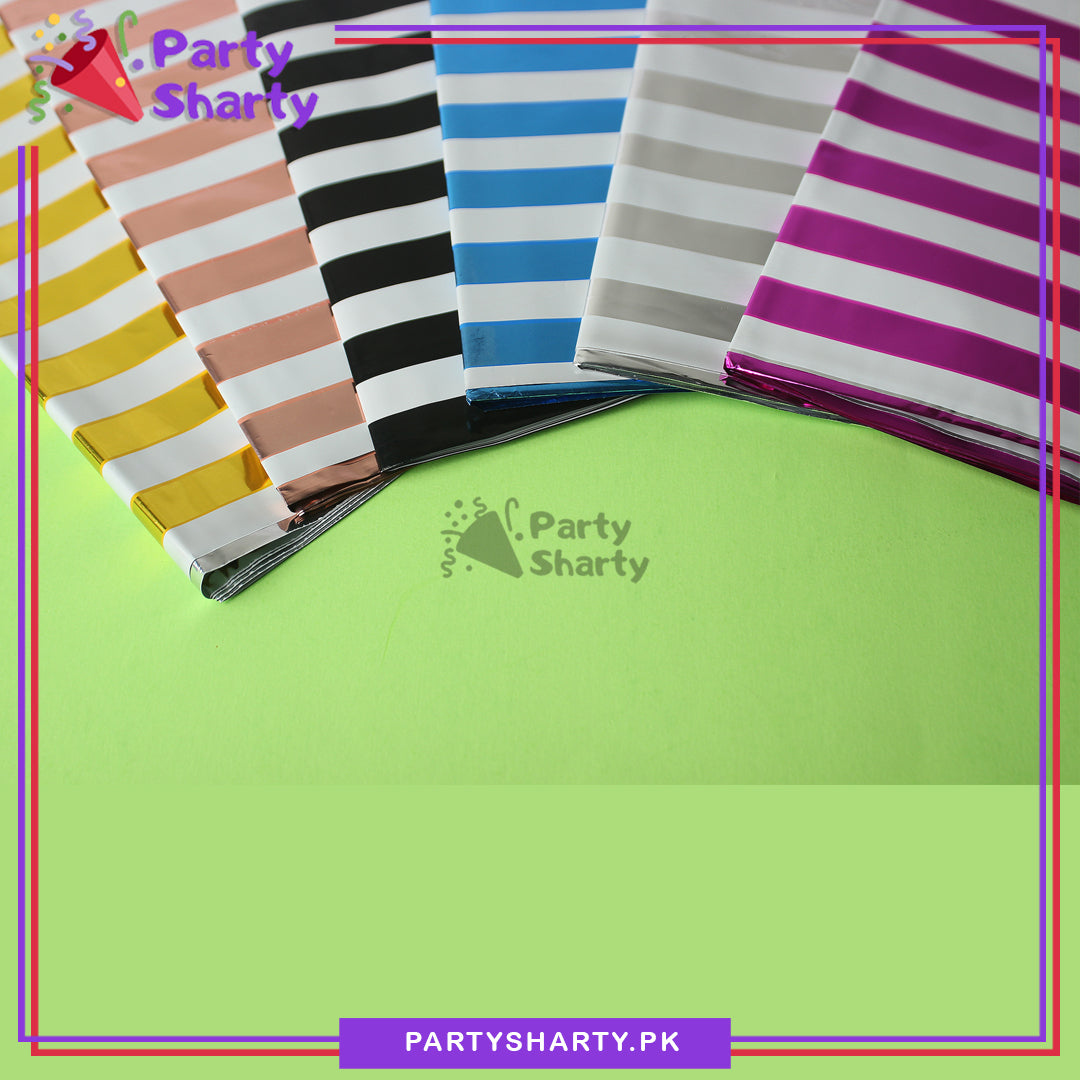 Stripes Design Metallic Color Plastic Table Cover (137 x 183 cm) For Birthday, Wedding, Engagement, Bridal Shower Party Decoration