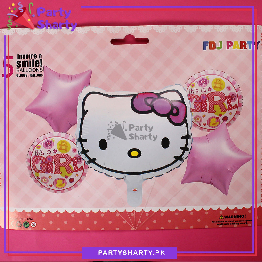 Hello Kitty Cartoon Head Shaped Foil Balloon Set - 5 Pieces For Hello Kitty Theme Party and Decoration