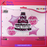 Happy Birthday Printed Cake Shaped Foil Balloon Set - 5 Pieces For Birthday Party and Decoration