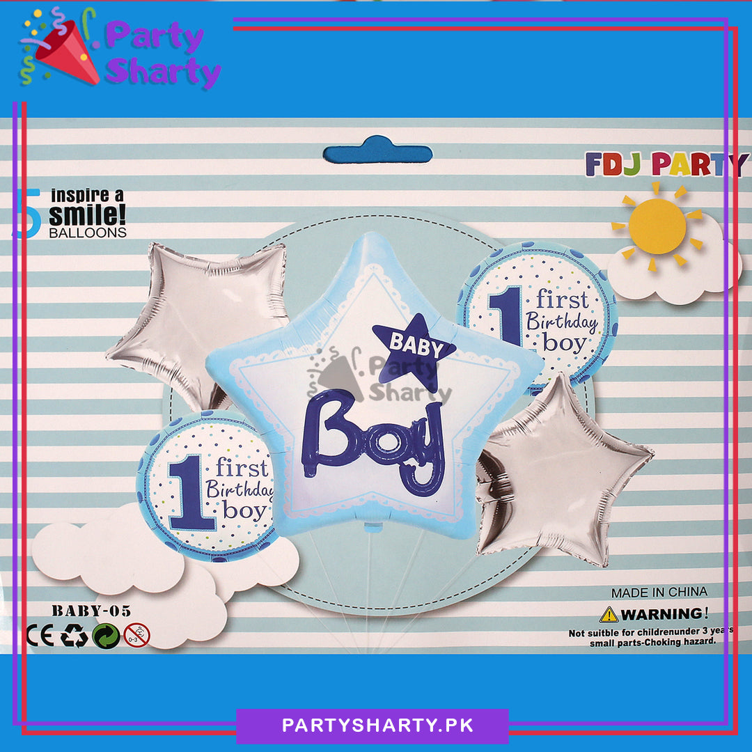 Baby Boy or Girl First Birthday Foil Balloon set of 5 For First Birthday Decoration and Celebrations