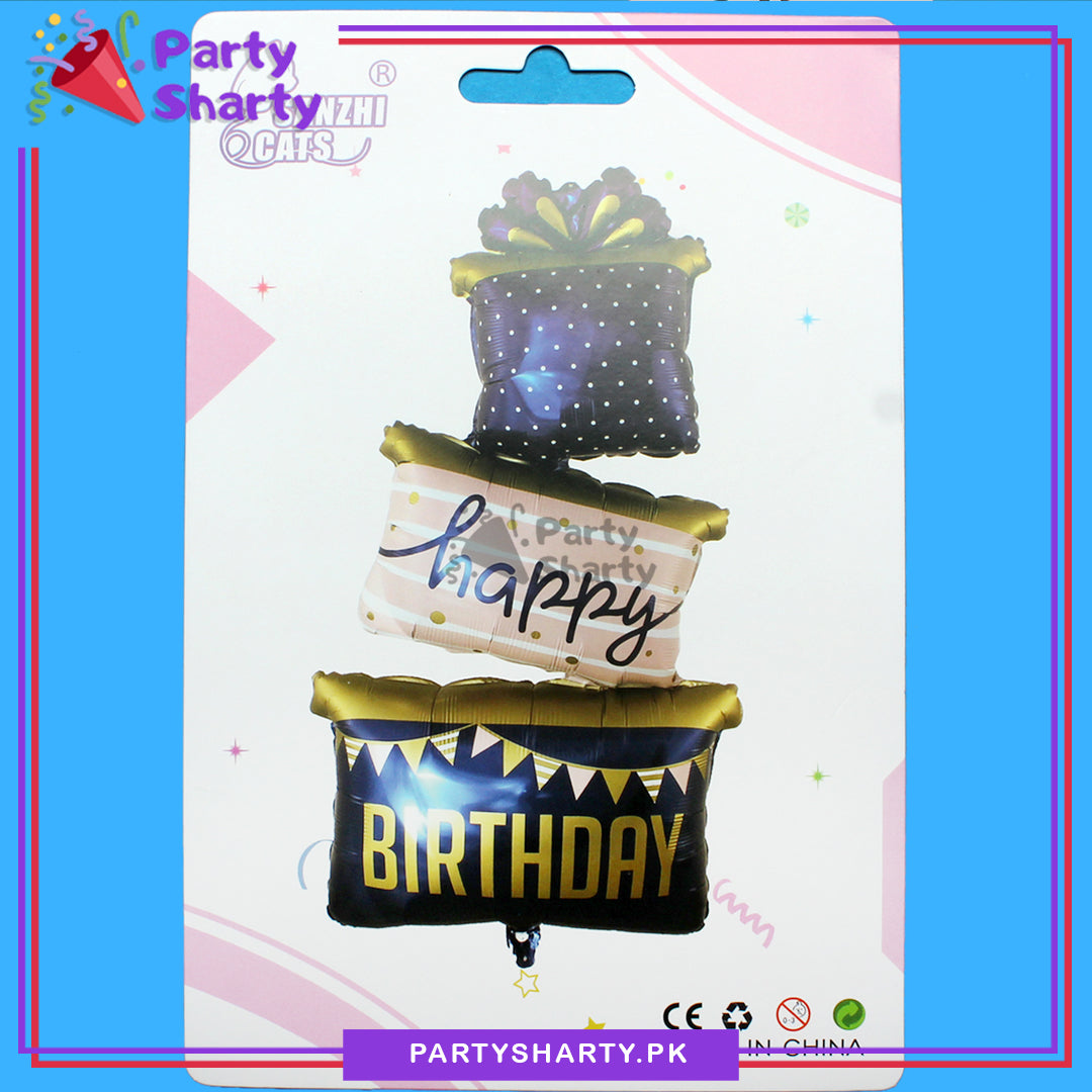 3 Layer Gift / Present Shaped Happy Birthday Printed Foil Balloon For Birthday Decoration and Celebrations