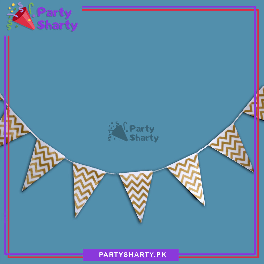 Golden Zigzag Pattern Party Flag Bunting for Party Decoration and Celebration