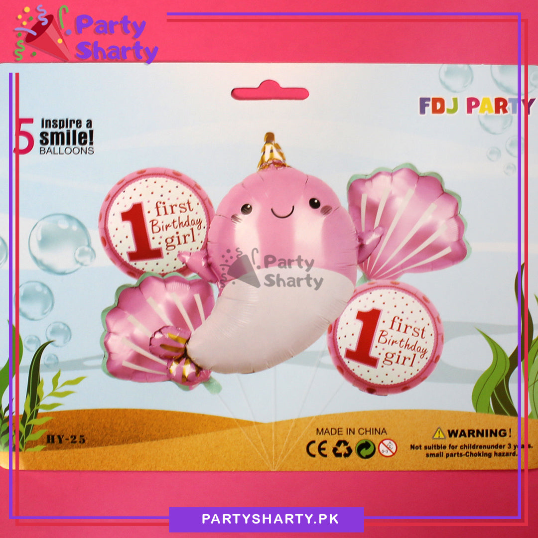 Underwater Theme Fish Narwhale Baby Whale Shaped Foil Balloon set of 5 For Birthday Decoration and Celebrations