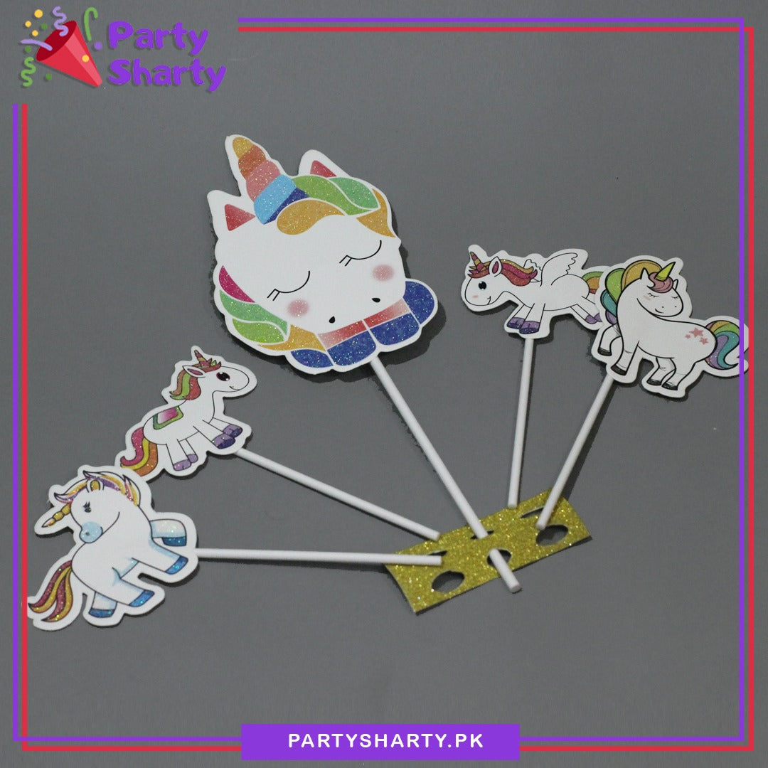 Unicorn Theme Cake Topper Set of 5 for Birthday Decoration and Celebration