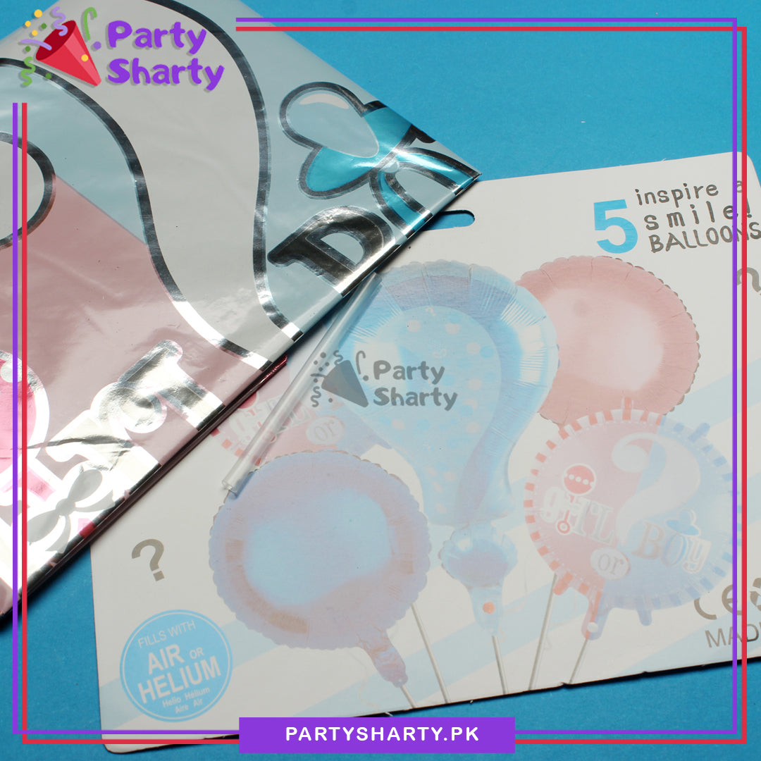 Stylish Boy or Girl Gender Reveal Foil Balloon set of 5 For Baby Shower and Gender Reveal Decoration and Celebrations