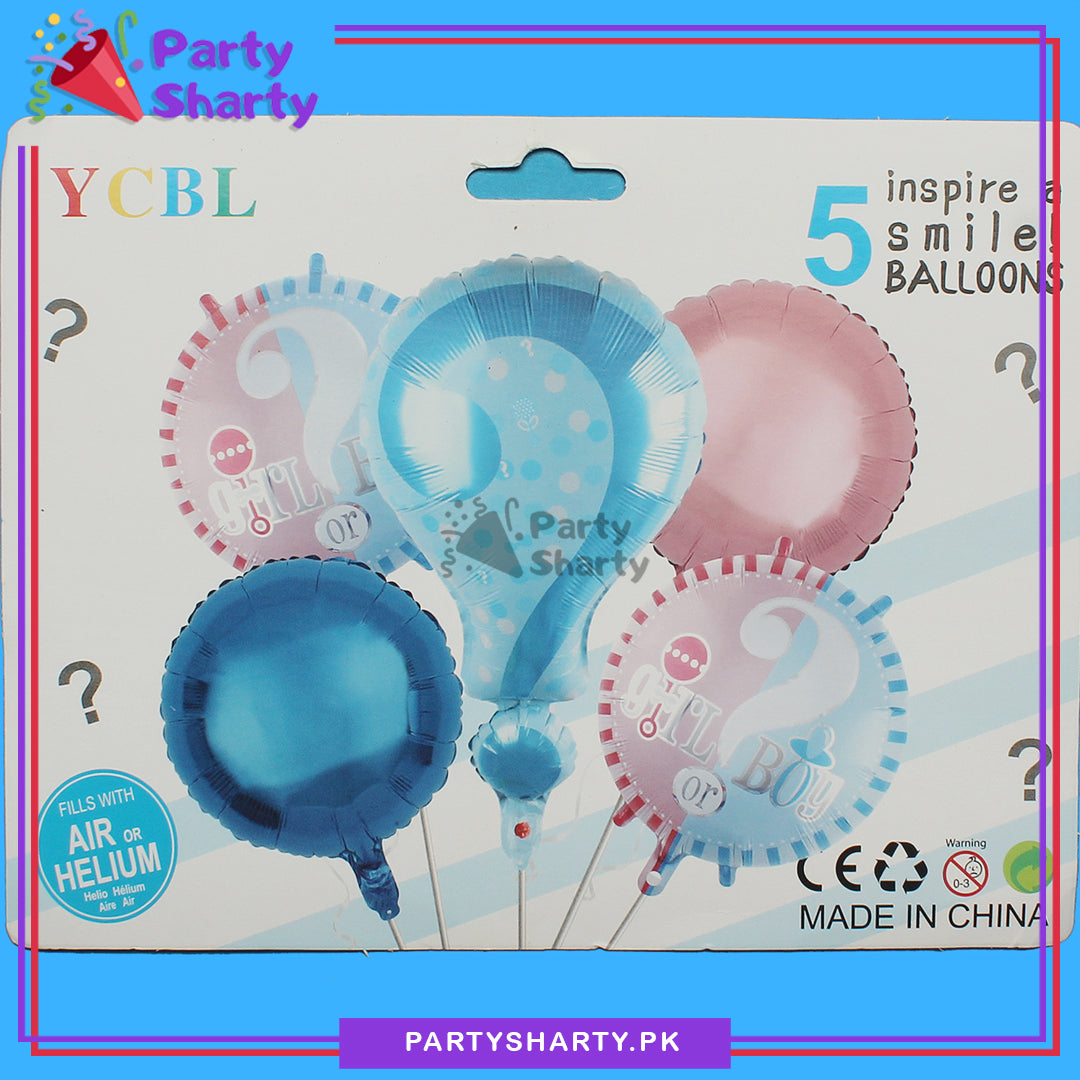 Stylish Boy or Girl Gender Reveal Foil Balloon set of 5 For Baby Shower and Gender Reveal Decoration and Celebrations