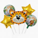 Tiger Head Foil Balloon Set - 5 Pieces For Jungle Theme Birthday Party Celebration and Decoration