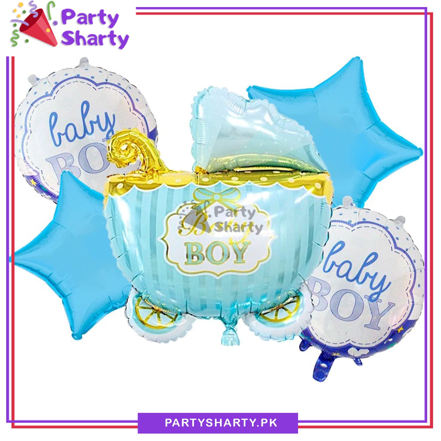Baby Boy / Girl  Stylish Cart Shaped Foil Balloon Set For Baby Shower, Welcome Baby Decoration and Celebrations