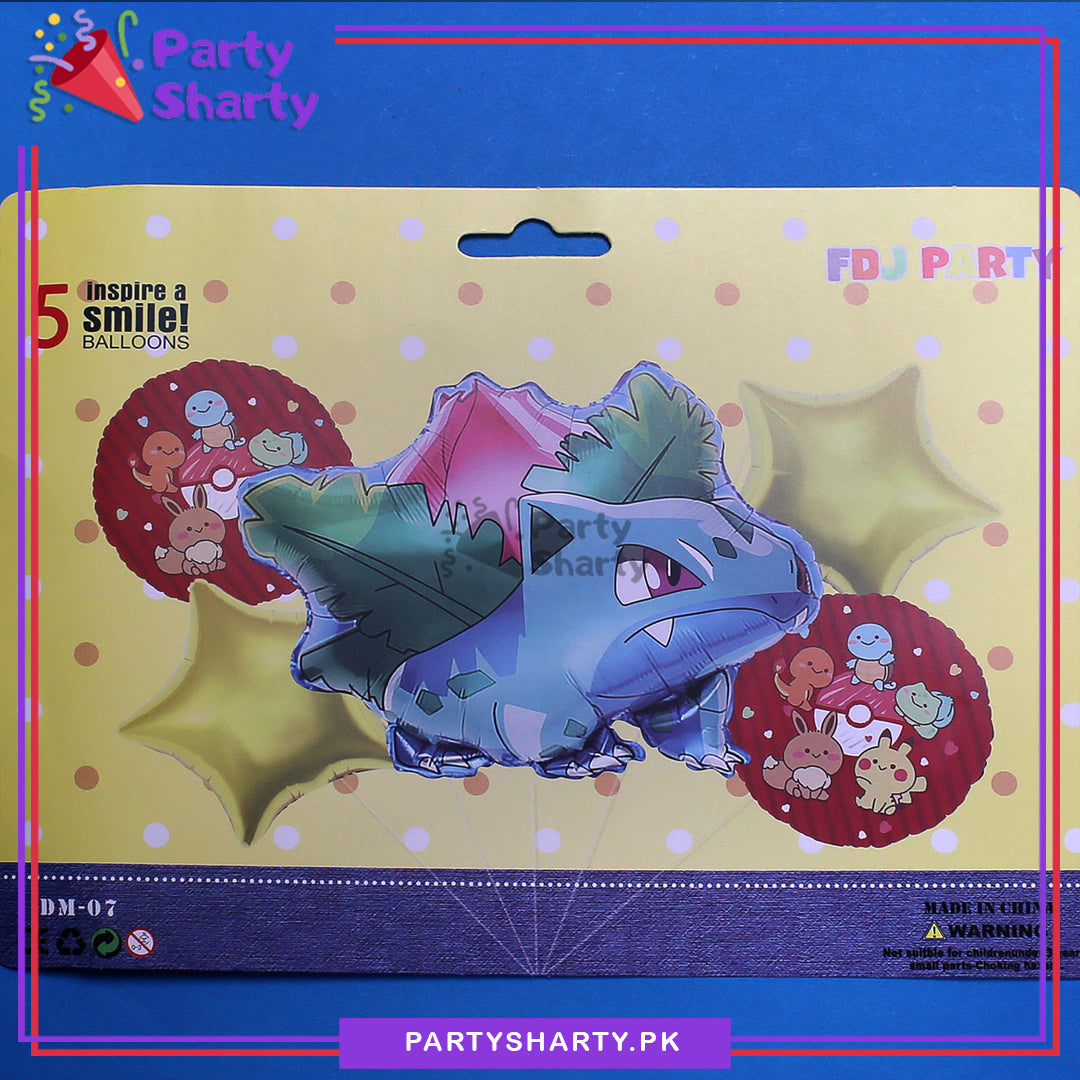 Pokemon Theme Foil Balloon Set - 5 Pieces For Birthday Party Decoration and Celebration