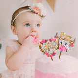 Happy Birthday Acrylic Cake Topper With Flower Design For Birthday Celebration and Decoration Supplies